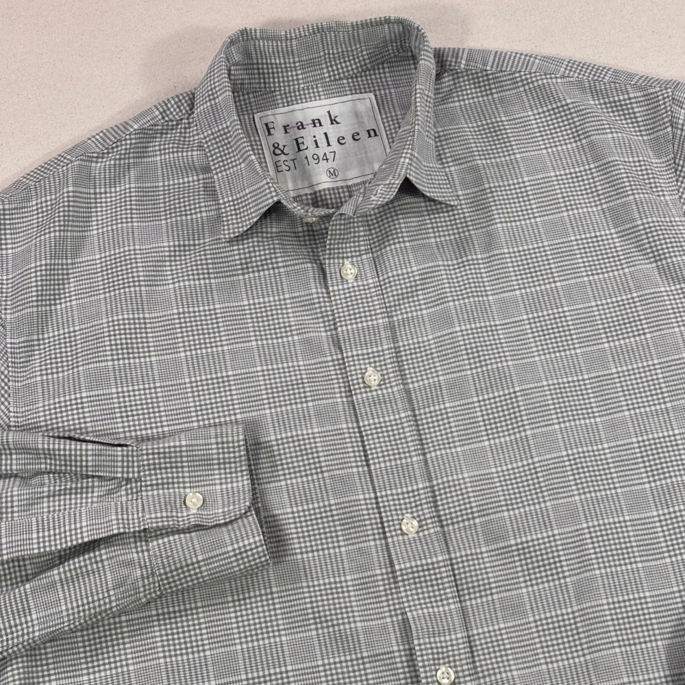 Frank & Eileen Paul Mens Medium Grey Glen Plaid Cotton Button Down Shirt USA